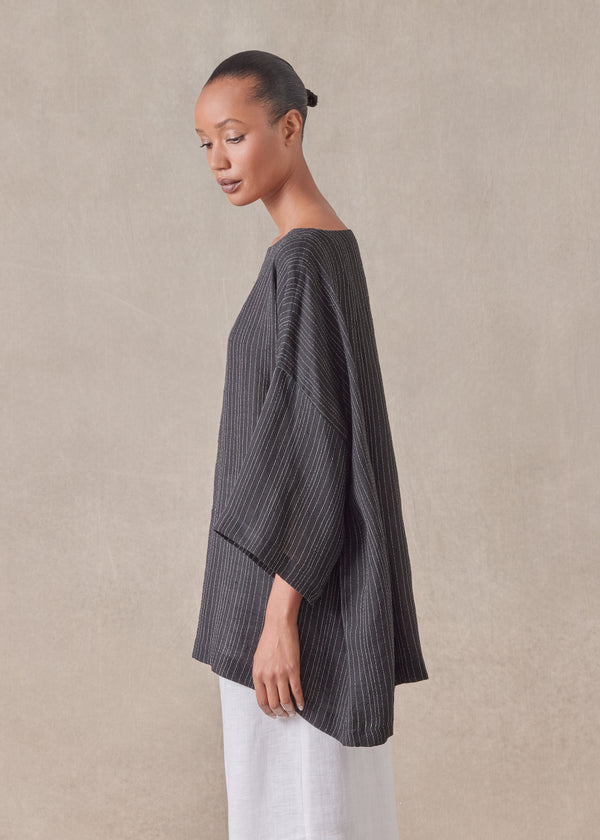 Eskandar Linen Mix 3/4 Sleeve Scoop Neck Tunic - Long