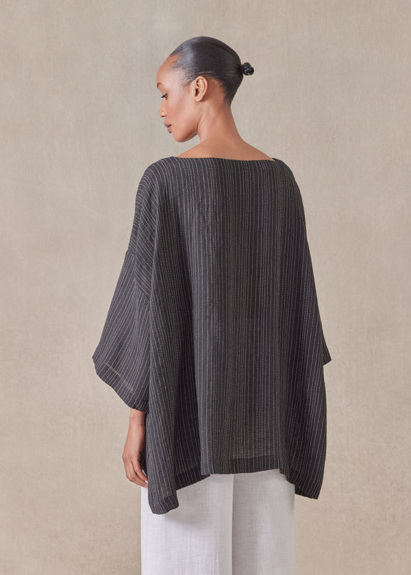 Eskandar Linen Mix 3/4 Sleeve Scoop Neck Tunic - Long