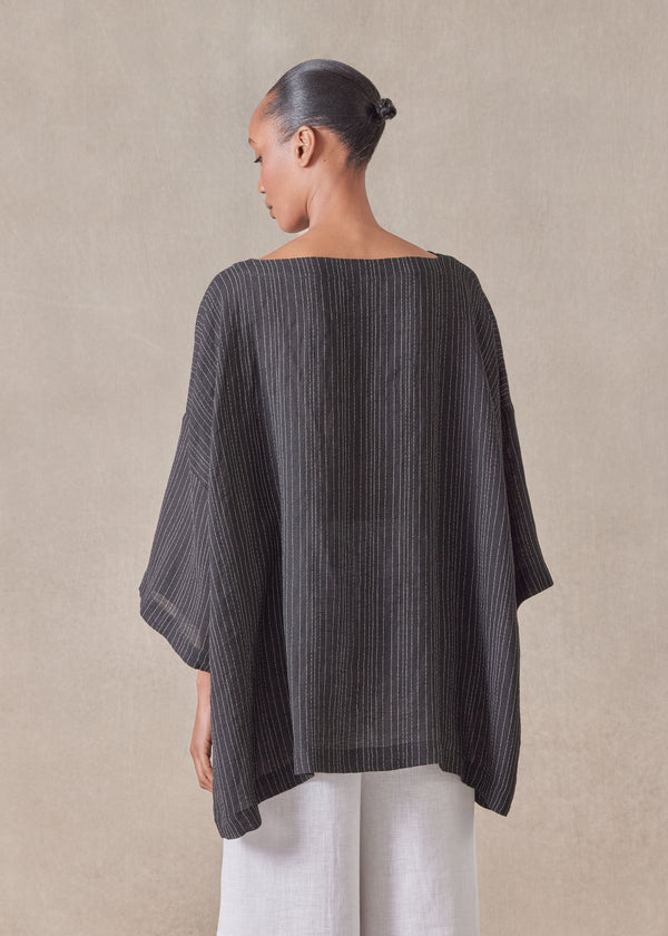 Eskandar Linen Mix 3/4 Sleeve Scoop Neck Tunic - Long