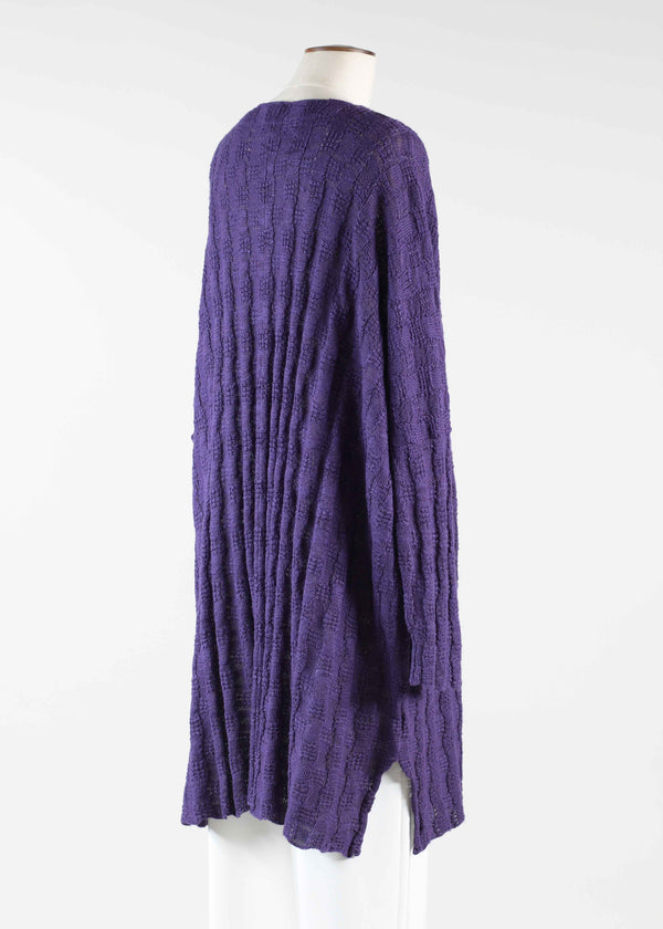 Eskandar Linen Mix Slit Neck Slim Sleeve Sweater - Long Plus With Slits