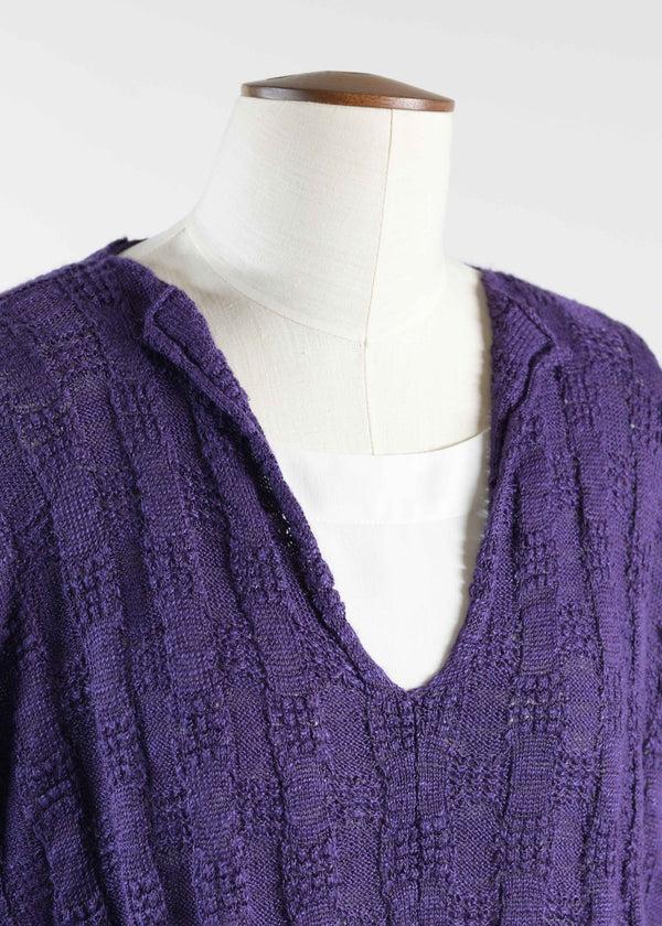 Eskandar Linen Mix Slit Neck Slim Sleeve Sweater - Long Plus With Slits