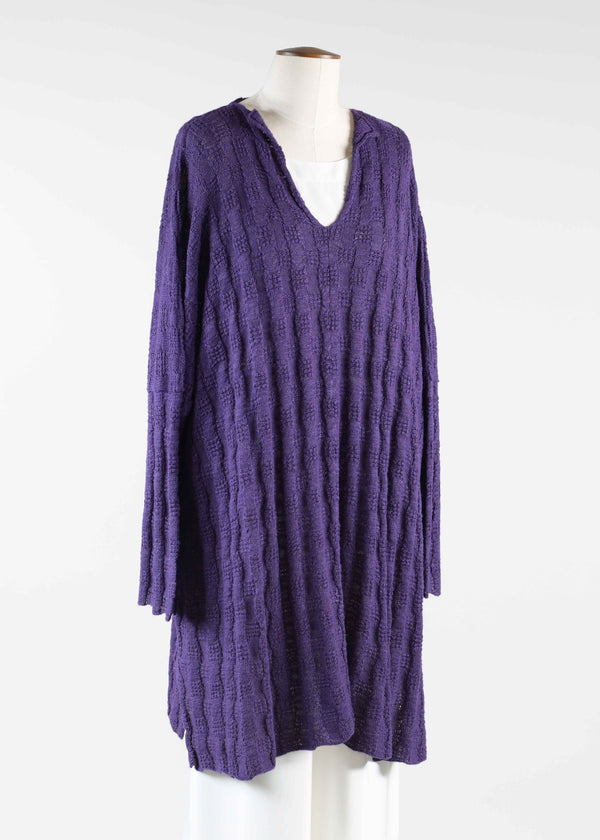 eskandar linen mix slit neck slim sleeve sweater - long plus with slits