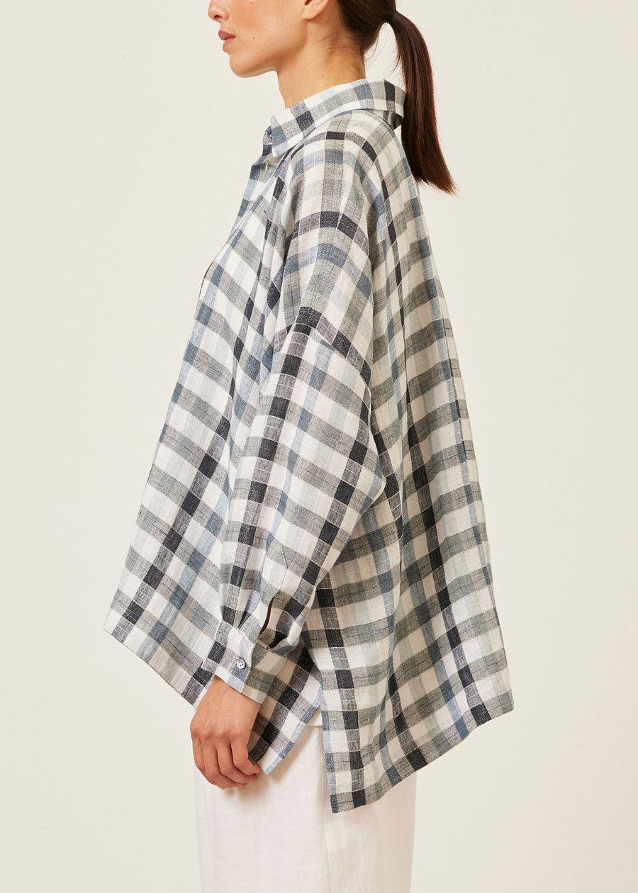 Eskandar Linen Mix Wide Longer Back Shirt With Collar - Mid Plus