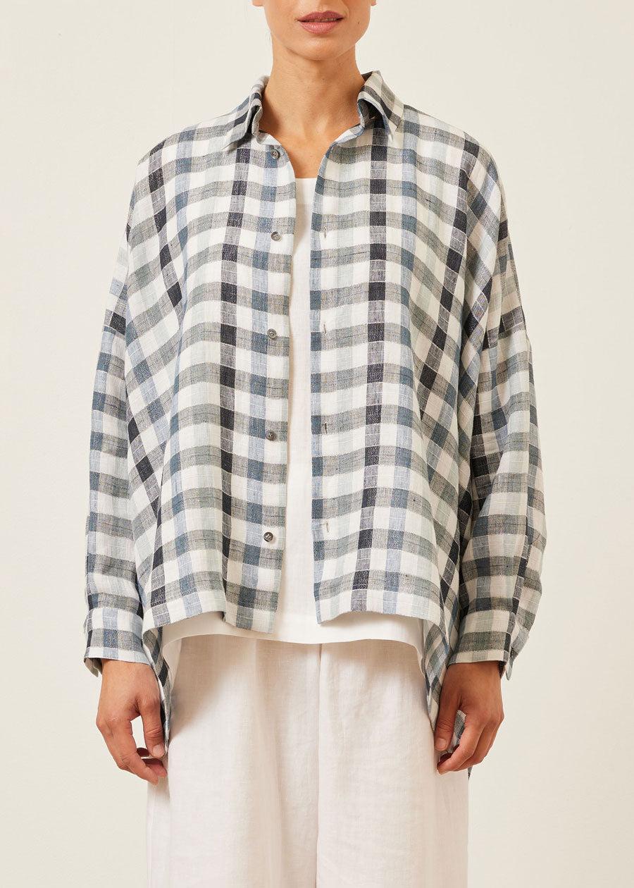eskandar linen mix wide longer back shirt with collar - mid plus