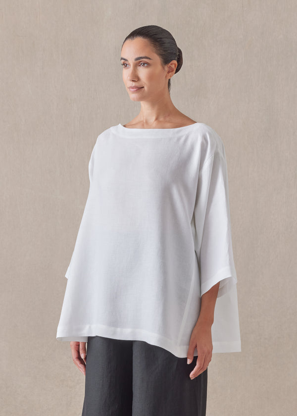 Eskandar Linen Side Panelled 3/4 Sleeve Scoop Neck Tunic - Mid Plus