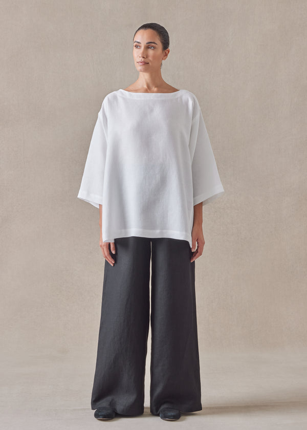 eskandar linen side panelled 3/4 sleeve scoop neck tunic - mid plus