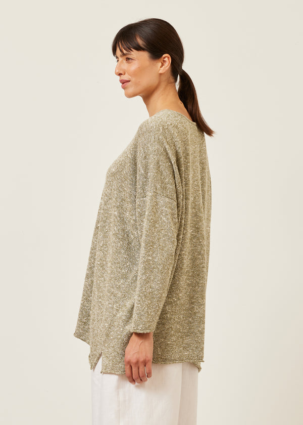 Eskandar Linen Silk Mix Bateau Neck Sweater - Mid Plus