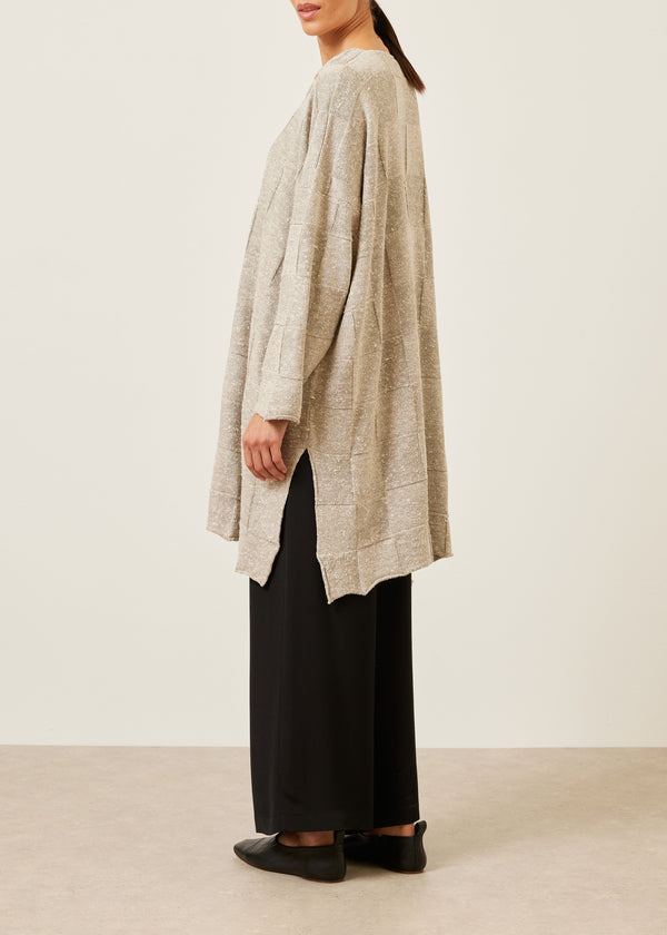 Eskandar Linen Silk Mix Long Sleeve Slit Neck Sweater - Very Long With Slits