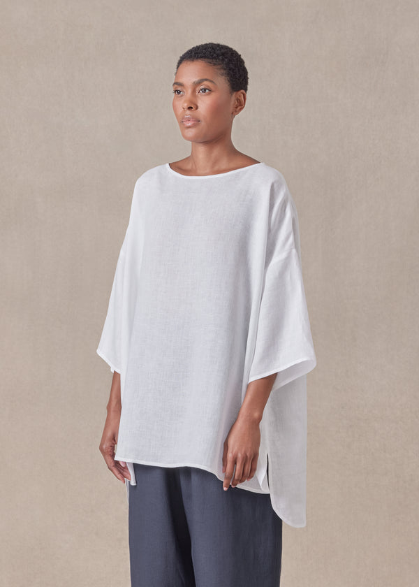 Eskandar Linen Sloped Shoulder Wide A-line Scoop Neck Top - Long