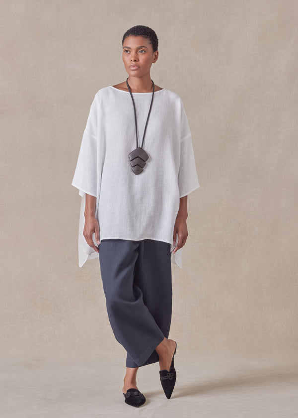 eskandar linen sloped shoulder wide a-line scoop neck top - long