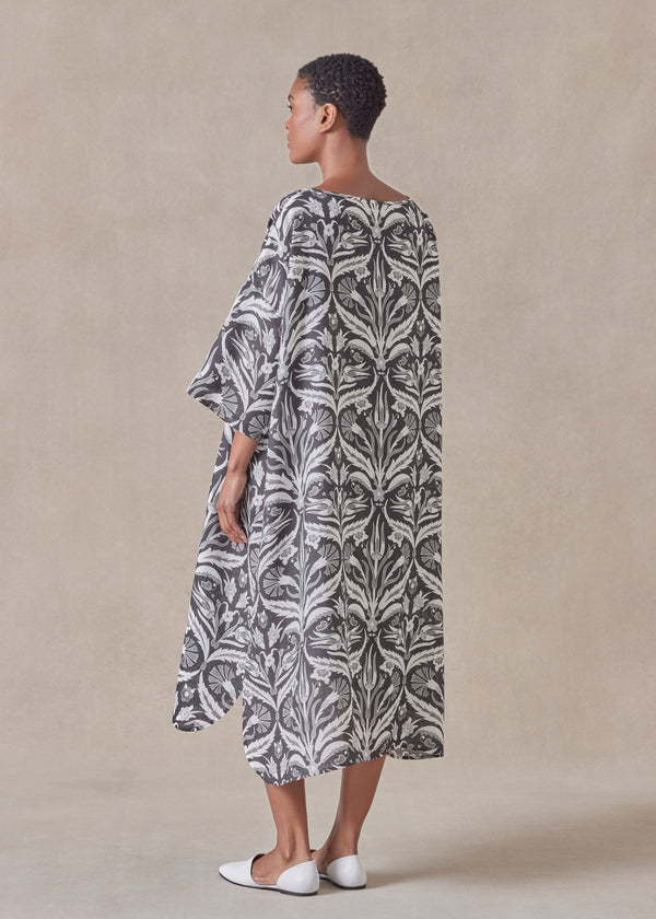 Eskandar Linen Sloped Shoulder Wide A-line Short Sleeve Scoop Neck Dress