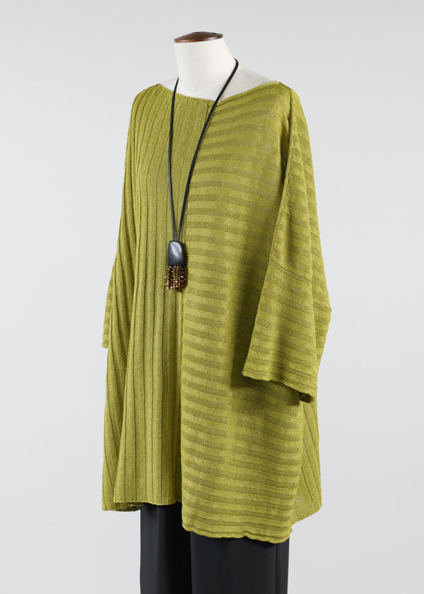 Eskandar Linen Square 3/4 Sleeve Top - Long Plus (panelled)