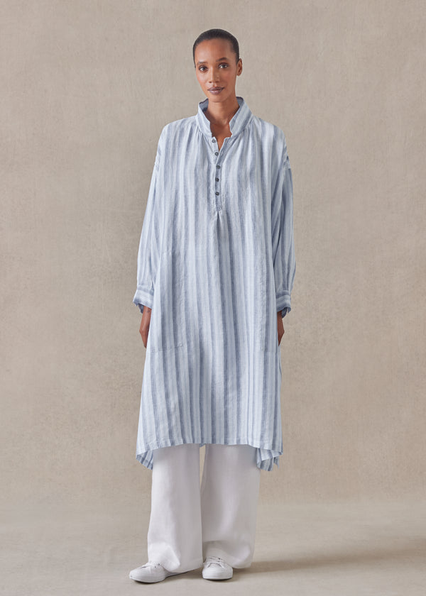 Eskandar Linen Wide A-line Artists Smock Dress With Collar