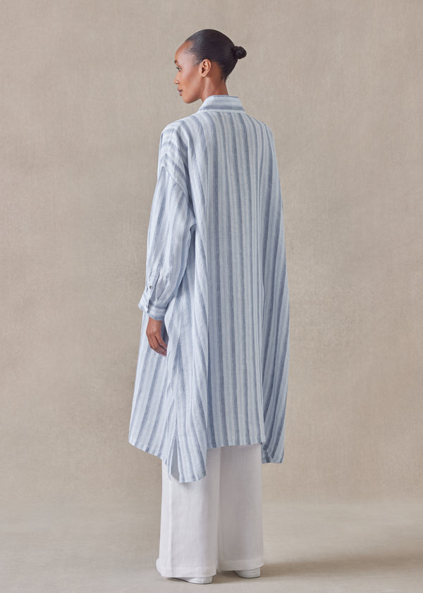 Eskandar Linen Wide A-line Artists Smock Dress With Collar