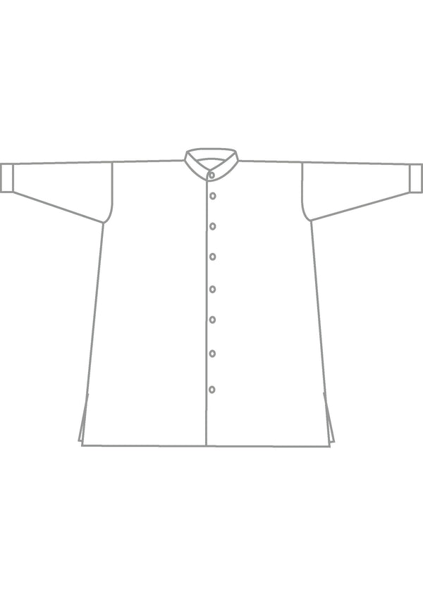 Eskandar Linen Wide A-line Collarless Shirt - Very Long With Slits