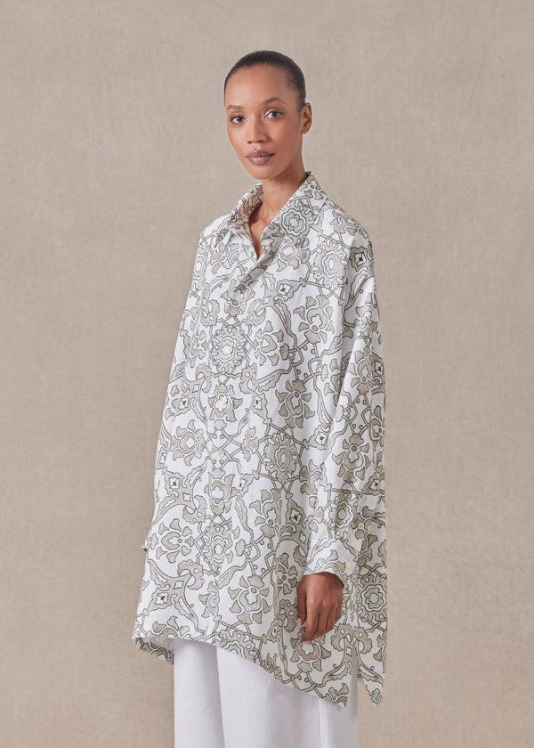 Eskandar Linen Wide A-line Shirt With Collar - Long Plus