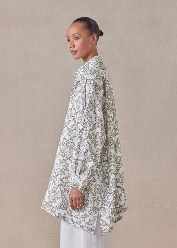 Eskandar Linen Wide A-line Shirt With Collar - Long Plus