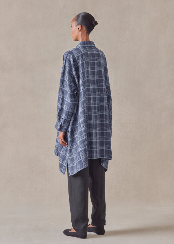 Eskandar Linen Wide A-line Shirt With Collar - Very Long With Slits