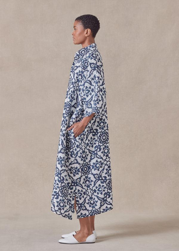 Eskandar Linen Wide A-line Short Sleeve Shirt Dress With Collar