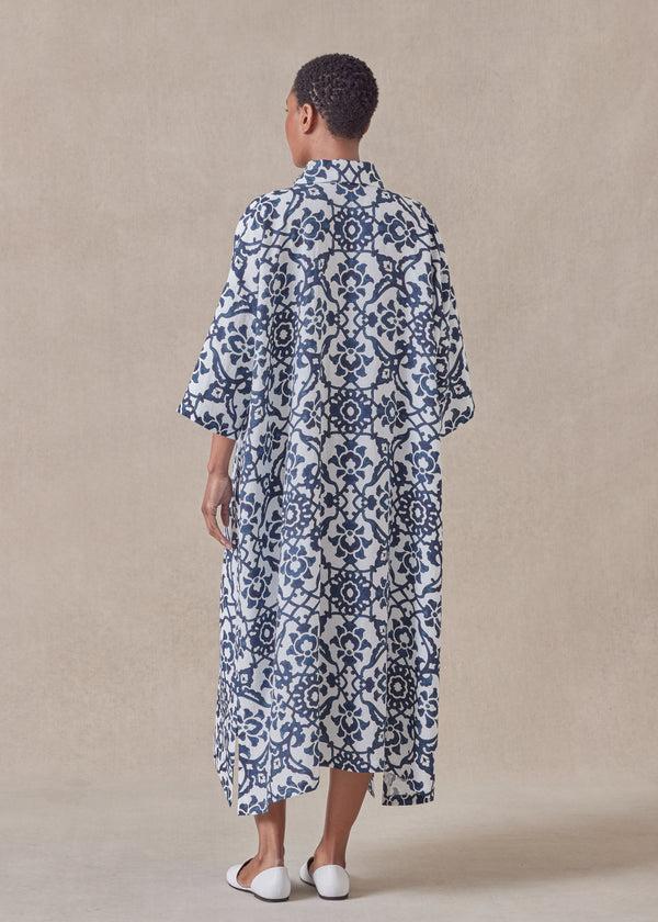 Eskandar Linen Wide A-line Short Sleeve Shirt Dress With Collar