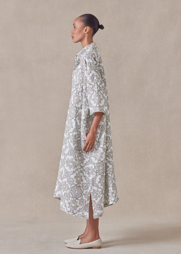 Eskandar Linen Wide A-line Short Sleeve Shirt Dress With Collar