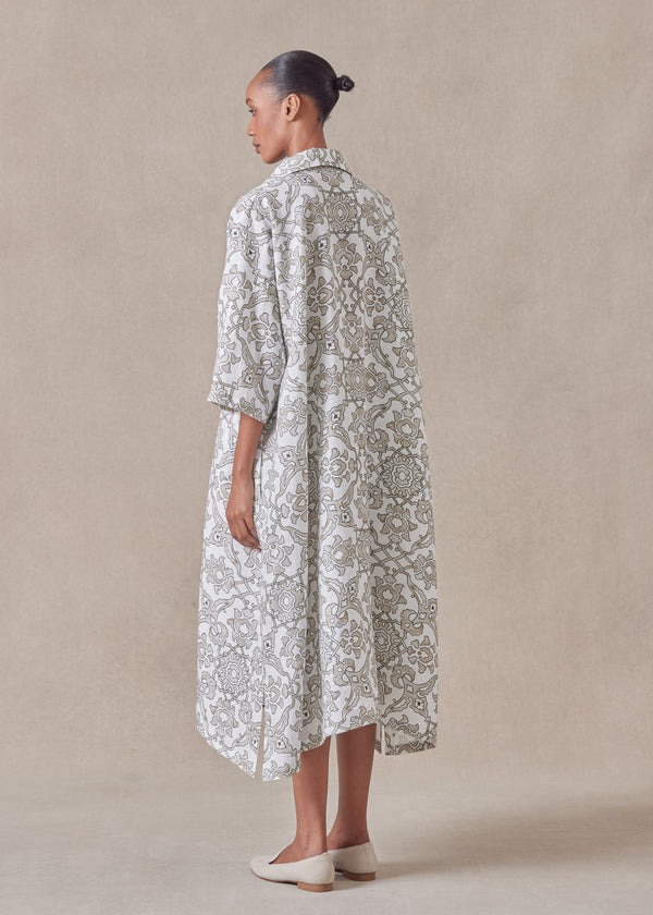 Eskandar Linen Wide A-line Short Sleeve Shirt Dress With Collar