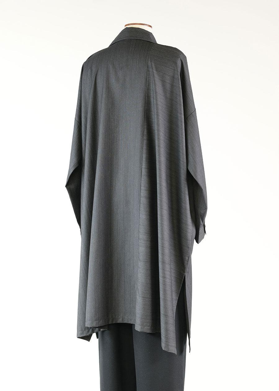 Eskandar Linen Wide A-long Shirt Withcollarlar - Very Long With Slits (pannelled)