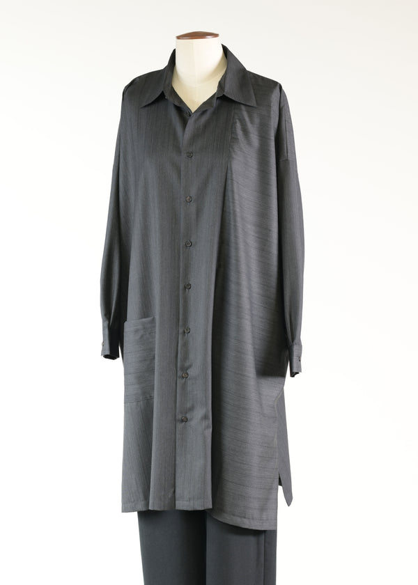 eskandar linen wide a-long shirt withcollarlar - very long with slits (pannelled)