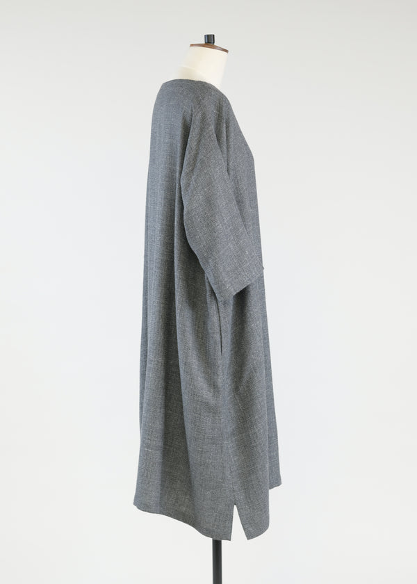 Eskandar Linen Wool Mix 3/4 Sleeve Wide A-line Scoop Neck Dress - 3/4 Length (lined)