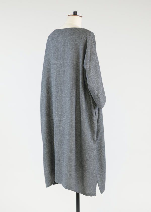 Eskandar Linen Wool Mix 3/4 Sleeve Wide A-line Scoop Neck Dress - 3/4 Length (lined)
