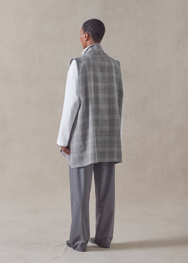 Eskandar Linen Wool Mix A-line Scrunch Shawl Collar Waistcoat - Long