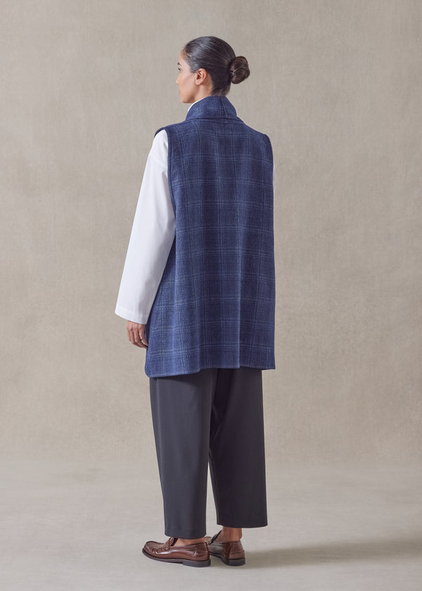 Eskandar Linen Wool Mix A-line Scrunch Shawl Collar Waistcoat - Long