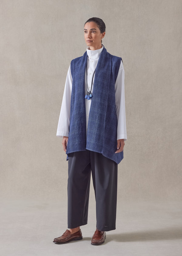 eskandar linen wool mix a-line scrunch shawl collar waistcoat - long