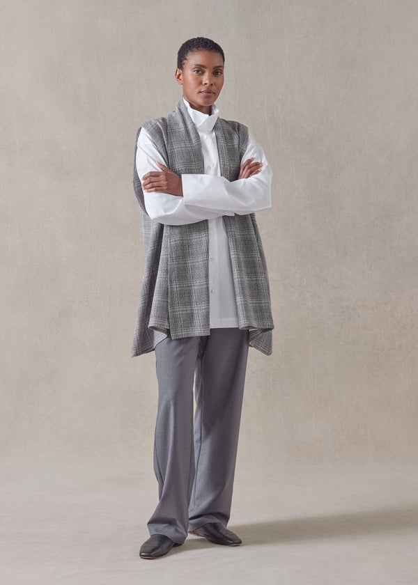 eskandar linen wool mix a-line scrunch shawl collar waistcoat - long