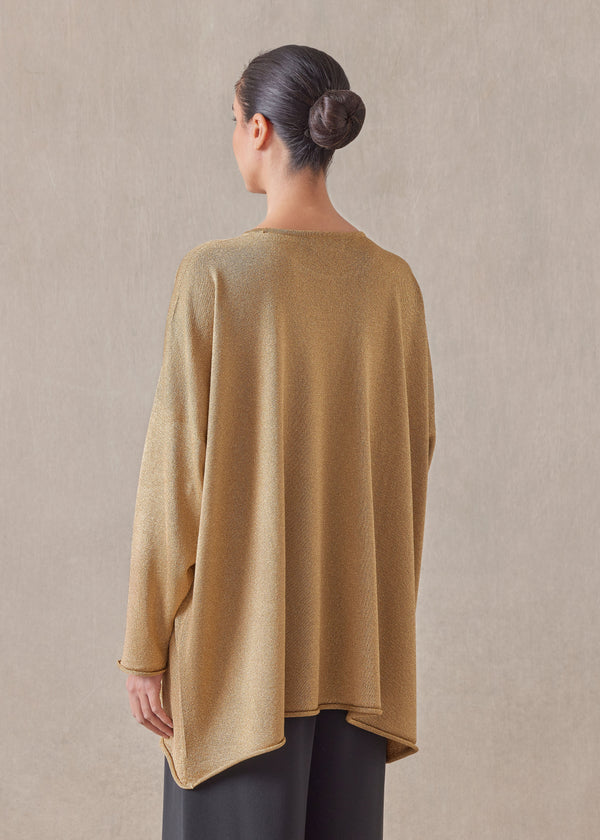 Eskandar Metallicised Mix A-line Bateau Neck Knitted Sweater - Long