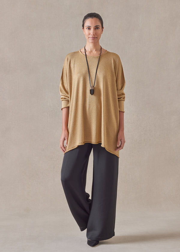 eskandar metallicised mix a-line bateau neck knitted sweater - long