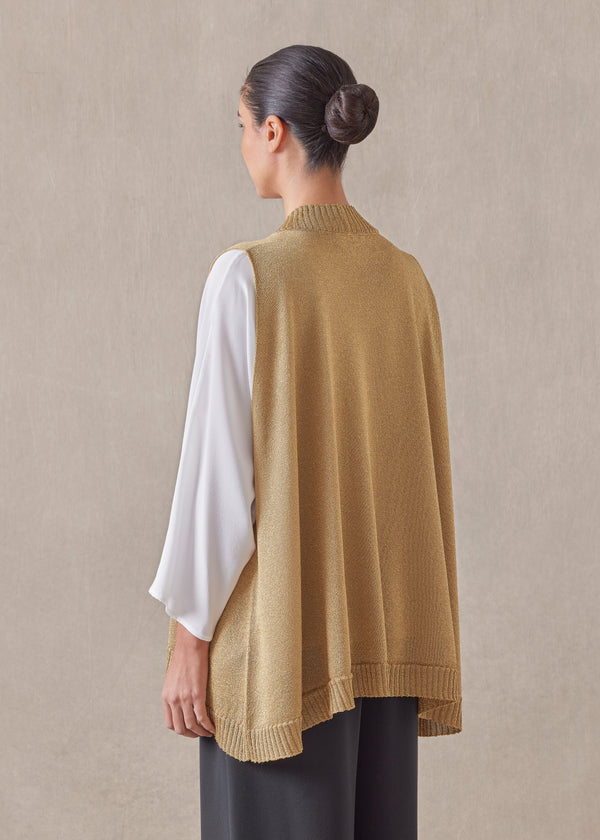 Eskandar Metallicised Mix A-line Sleeveless Deep V-neck Knitted Sweater - Mid Plus