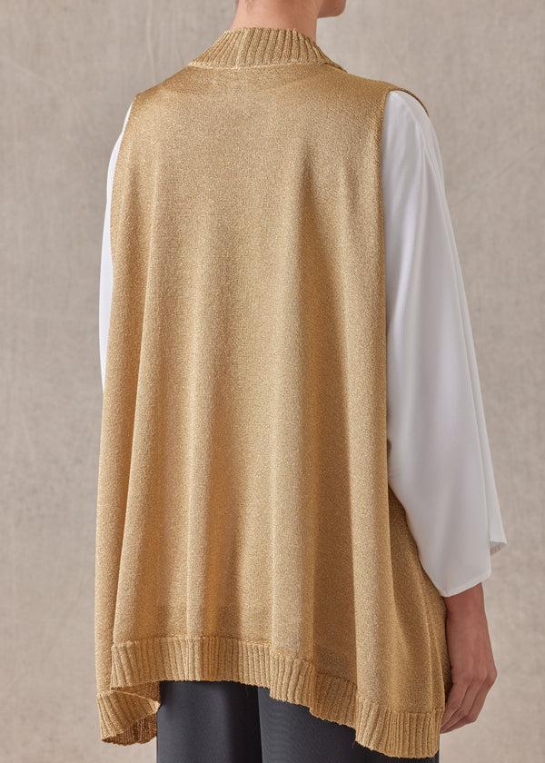 Eskandar Metallicised Mix A-line Sleeveless Deep V-neck Knitted Sweater - Mid Plus