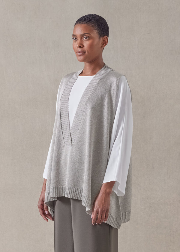 Eskandar Metallicised Mix A-line Sleeveless Deep V-neck Knitted Sweater - Mid Plus