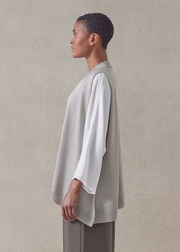 Eskandar Metallicised Mix A-line Sleeveless Deep V-neck Knitted Sweater - Mid Plus