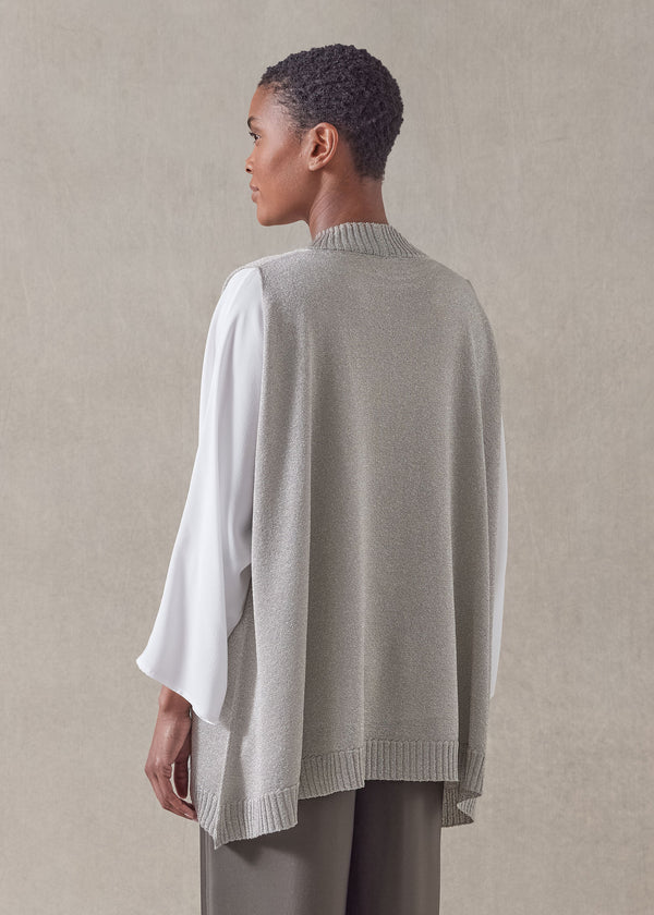 Eskandar Metallicised Mix A-line Sleeveless Deep V-neck Knitted Sweater - Mid Plus