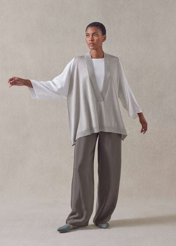 eskandar metallicised mix a-line sleeveless deep v-neck knitted sweater - mid plus