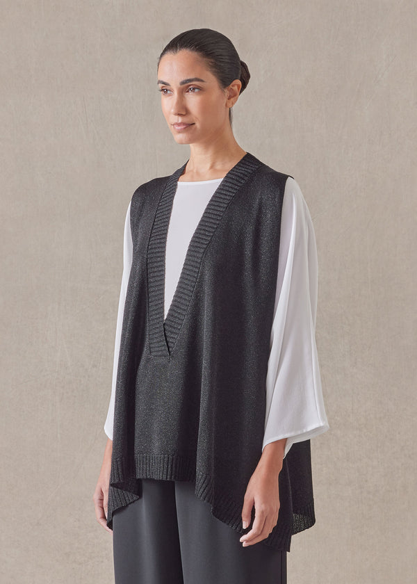 Eskandar Metallicised Mix A-line Sleeveless Deep V-neck Knitted Sweater - Mid Plus