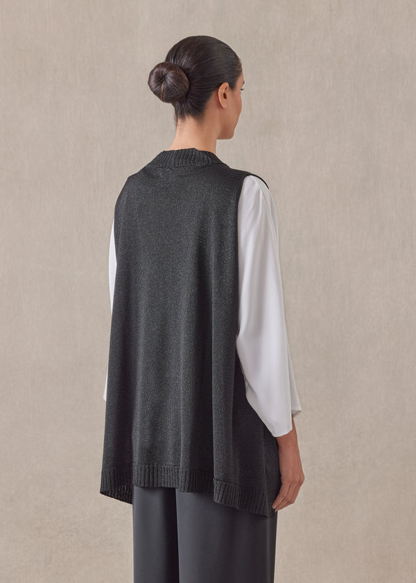 Eskandar Metallicised Mix A-line Sleeveless Deep V-neck Knitted Sweater - Mid Plus