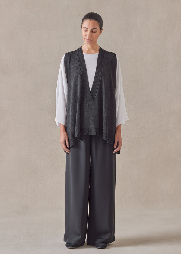 eskandar metallicised mix a-line sleeveless deep v-neck knitted sweater - mid plus