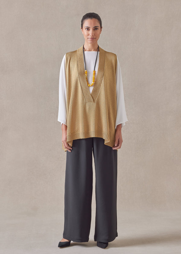 eskandar metallicised mix a-line sleeveless deep v-neck knitted sweater - mid plus