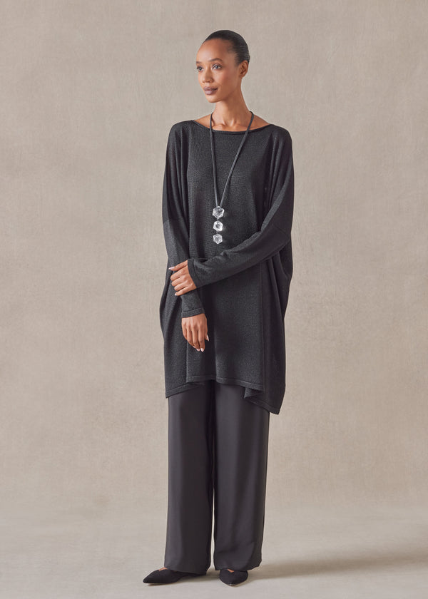 eskandar metallicised mix slim sleeve slash neck kaftan knitted sweater - long plus