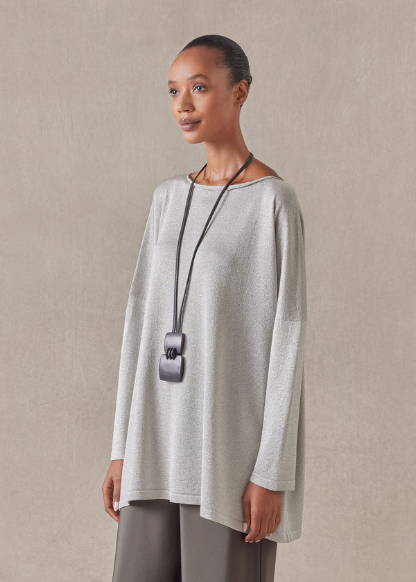 Eskandar Metallicised Mix Slim Sleeve Slash Neck Knitted Sweater - Mid Plus