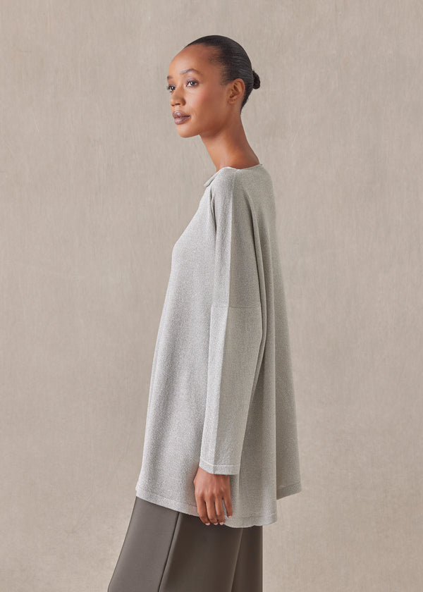 Eskandar Metallicised Mix Slim Sleeve Slash Neck Knitted Sweater - Mid Plus