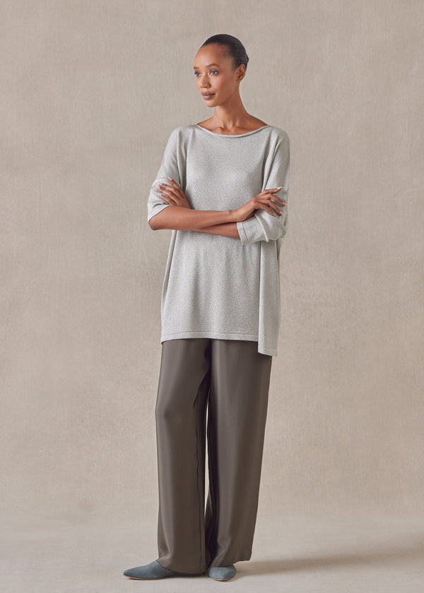 eskandar metallicised mix slim sleeve slash neck knitted sweater - mid plus